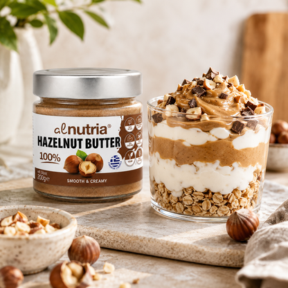 Parfait με granola και φουντουκοβούτυρο alnutria 100%