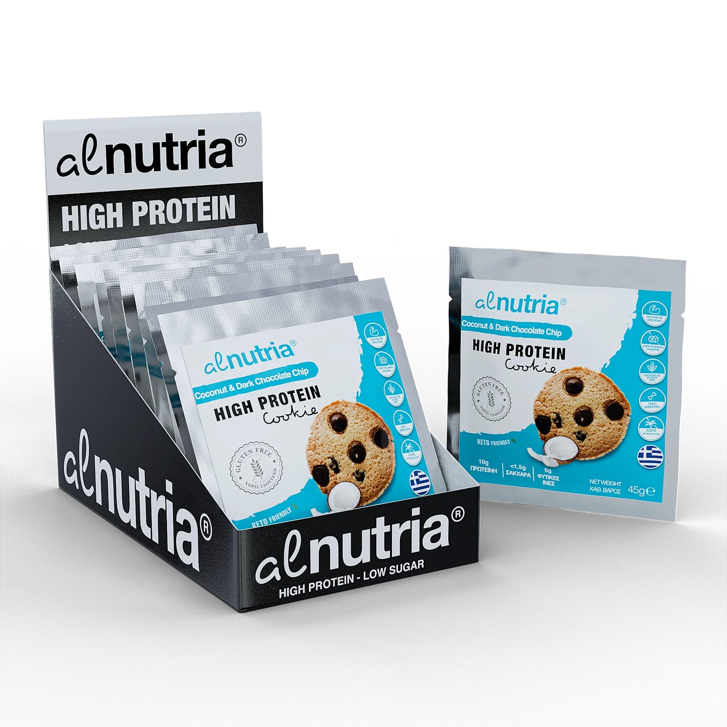 Gluten Free Coconut & Dark Chocolate Chip High Protein Cookies (12x45g)